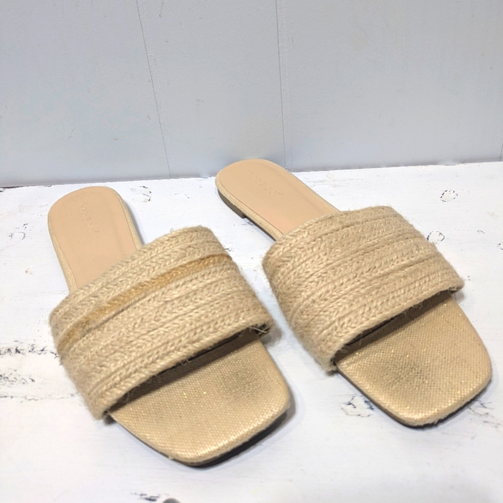 Bamboo Square Tow Women's Flat Slide‎ Natural Jute Size 8
